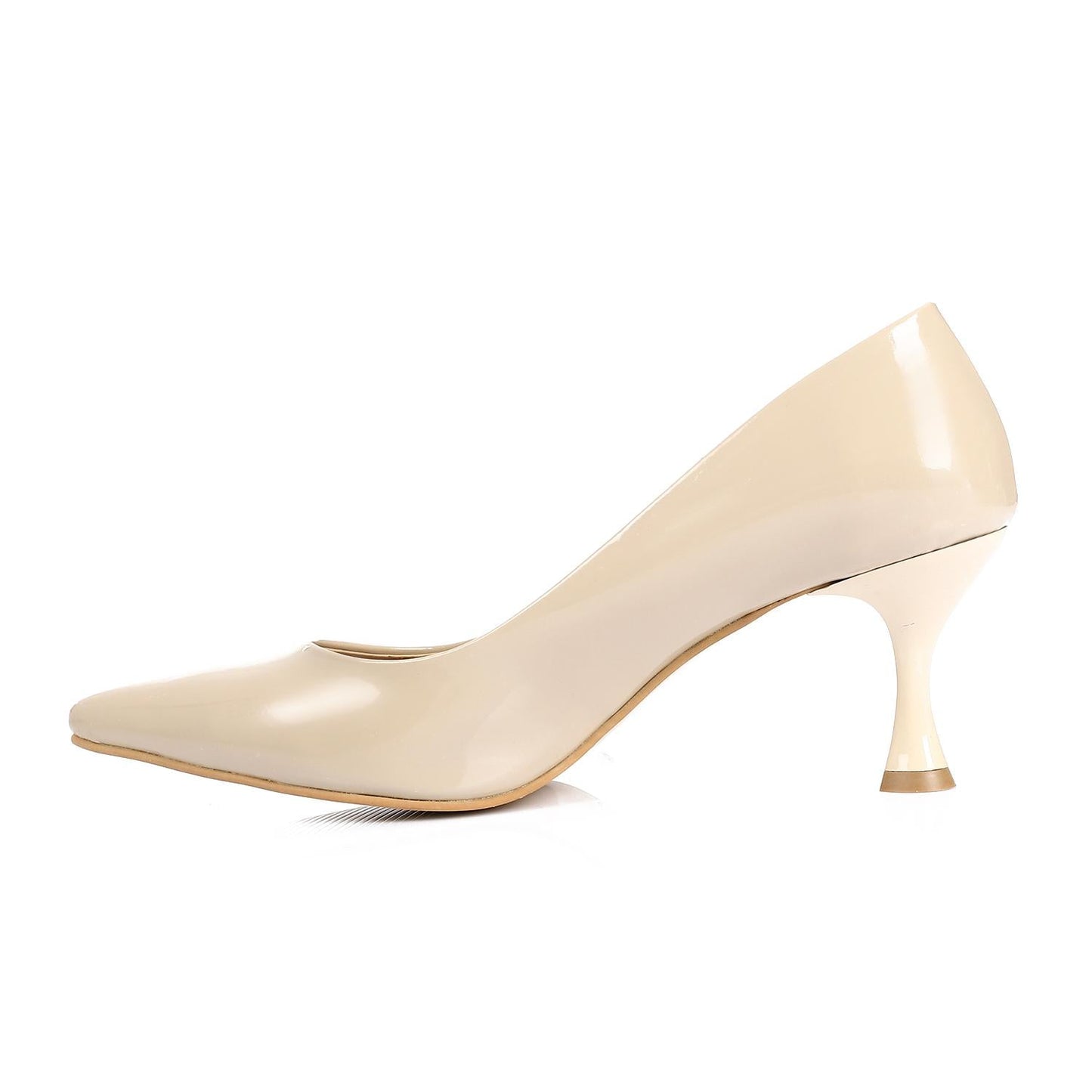 Patent Leather Kitten Heel Pointed Shoes - Beige