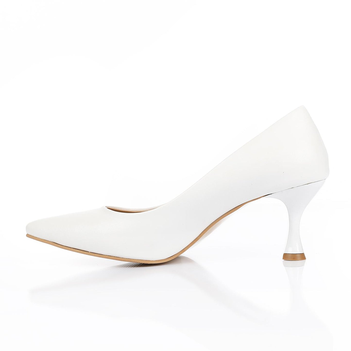 Leather Pointed-Toe Kitten Heel Pump - White