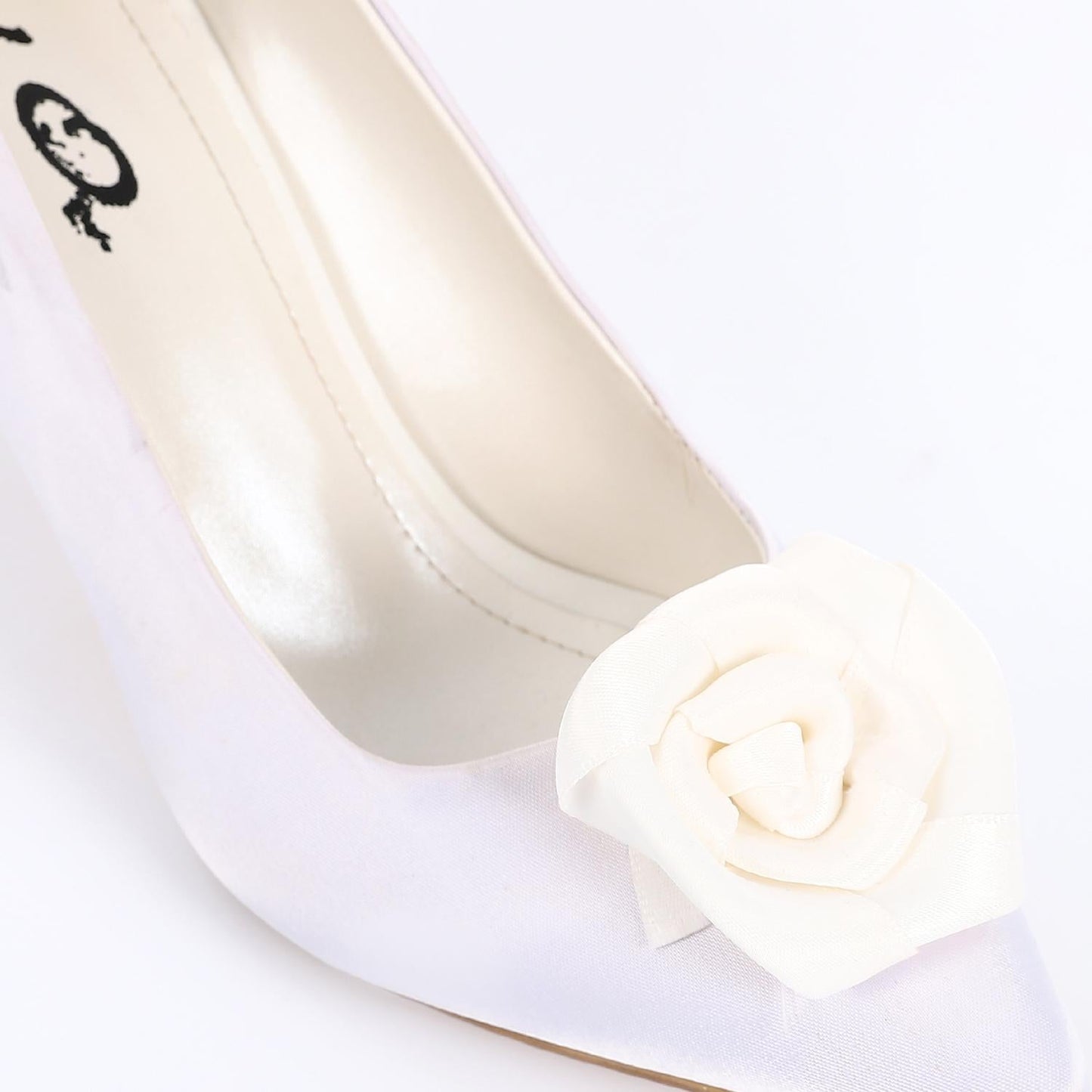 Satin Floral Pointed Toe Pumps - Off White