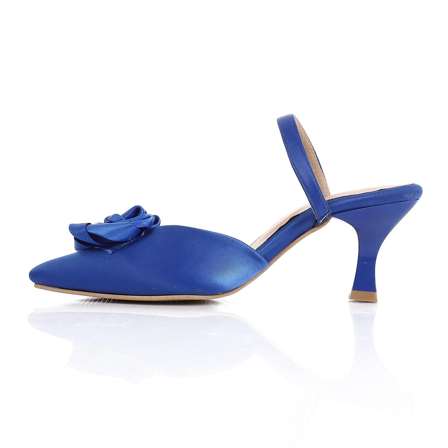 Suede Floral Pointed Toe Slingback Pumps - Blue