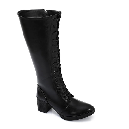 Leather High-Knee Boot - Black