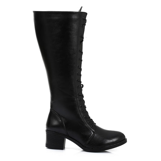 Faux Leather Boot With Zip - Black