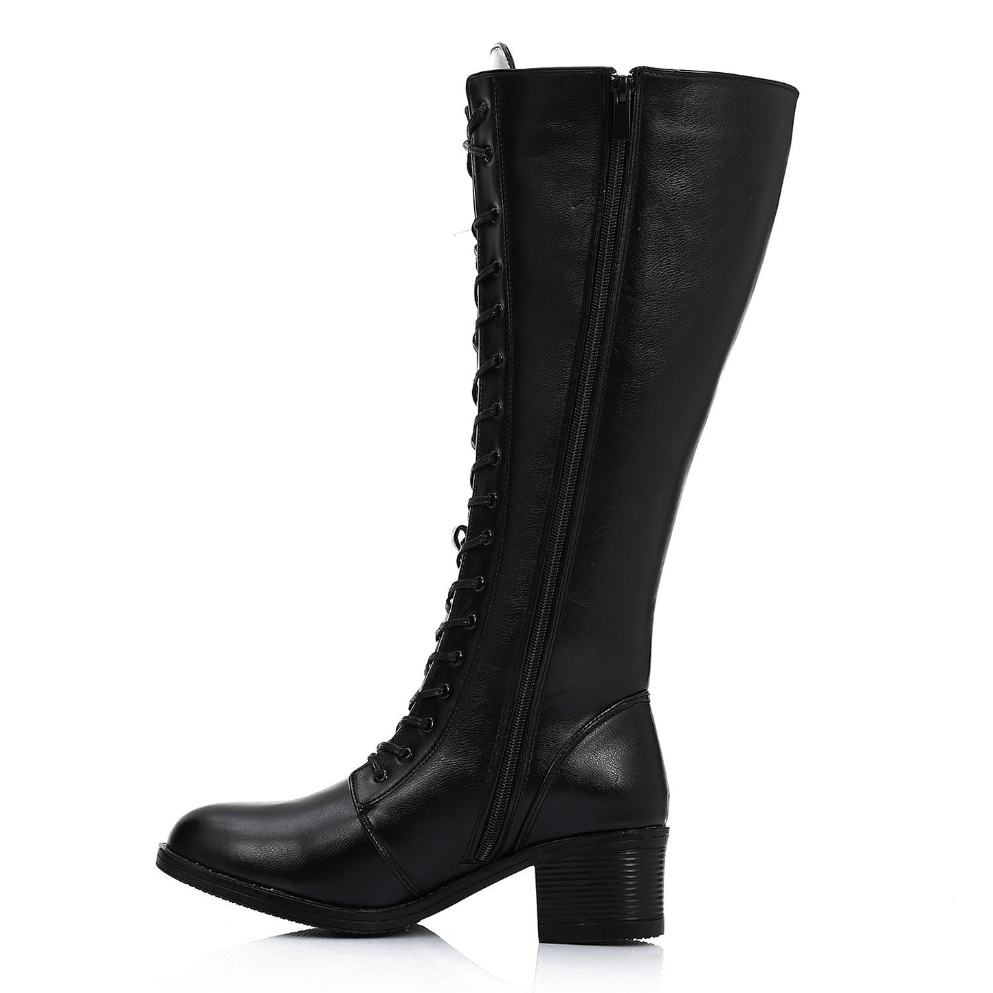 Faux Leather Boot With Zip - Black