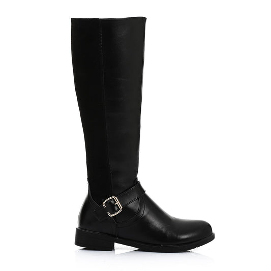 Leather and Suede Knee-High Boot - Black
