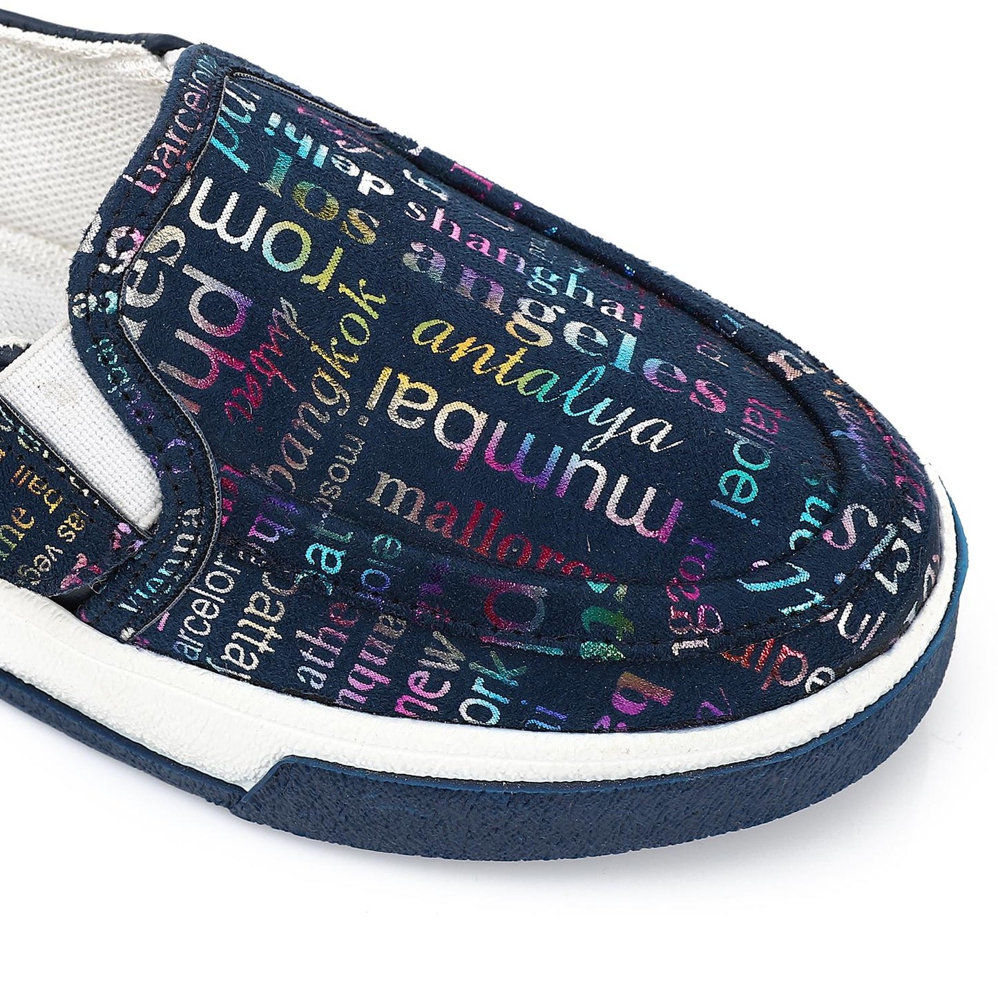 Leather Printed Slip-On Sneakers – Navy