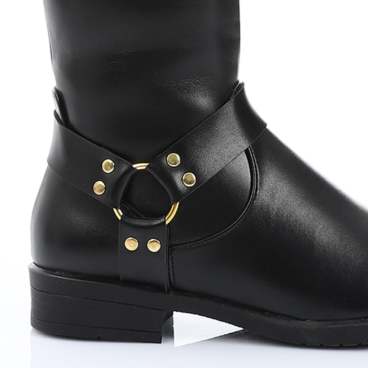 Faux Leather Knee-High Boot - Black