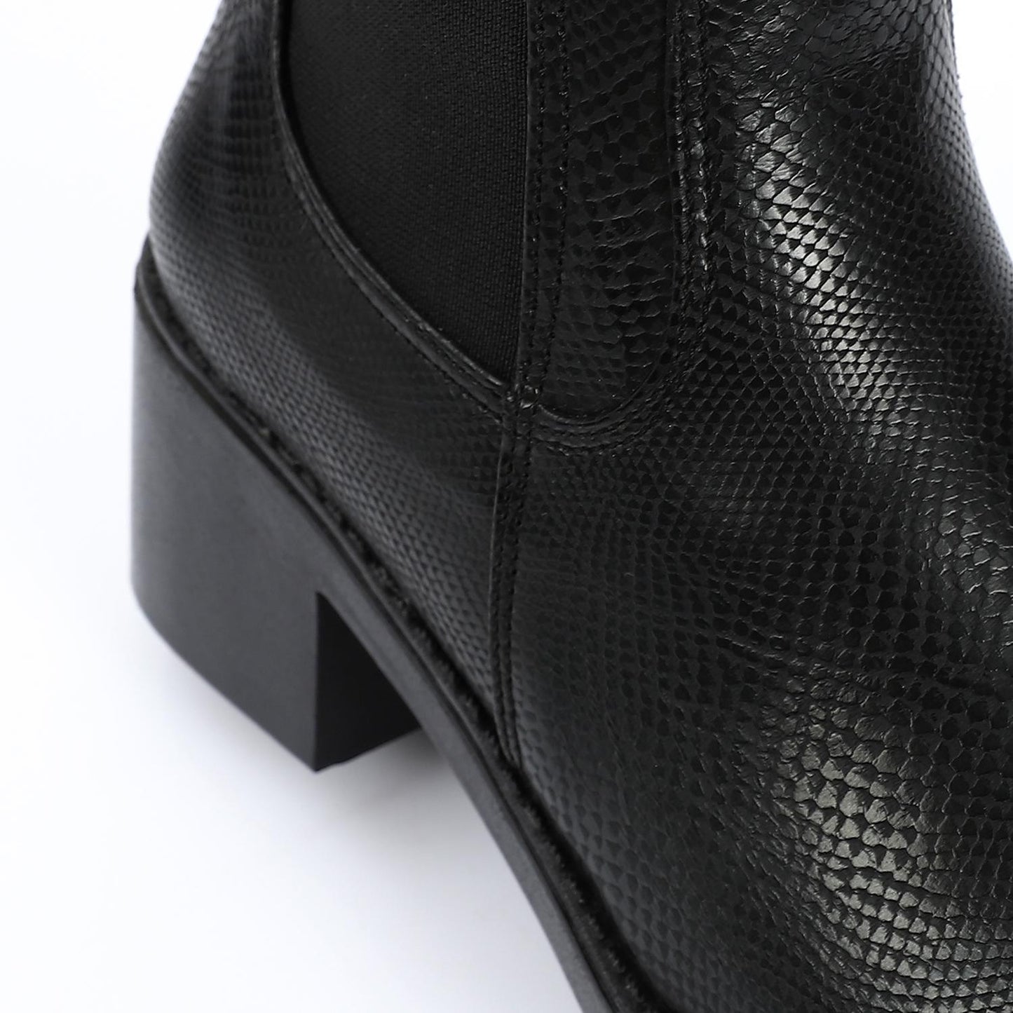 Leather Snake Embossed Chelsea Boot - Black
