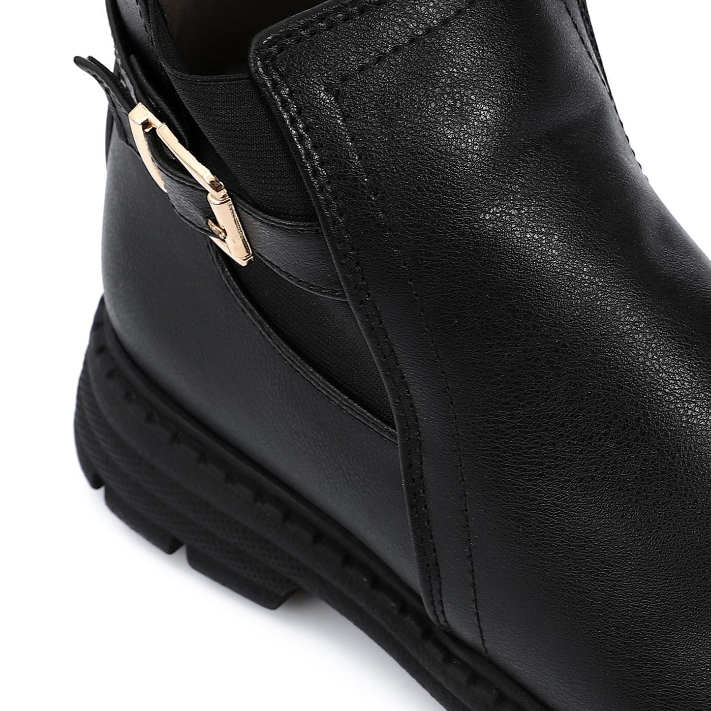 Leather Solid Ankle Boot - Black
