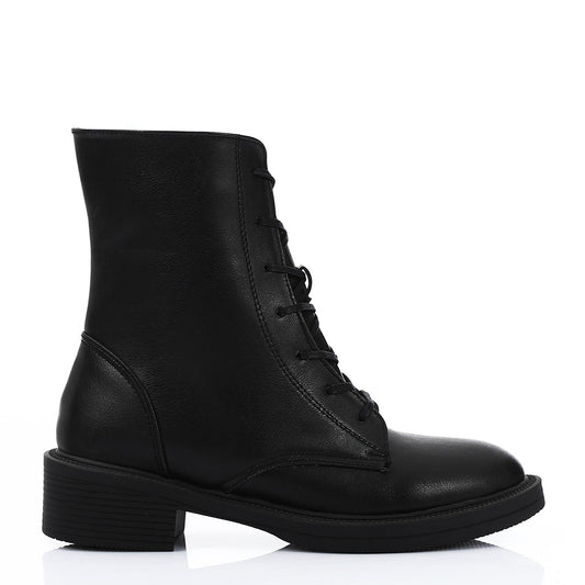 Leather Combat Boots - Black