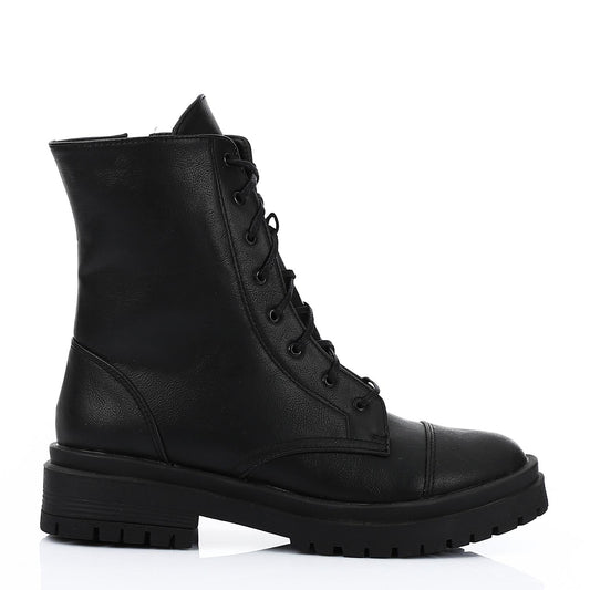 Leather Combat Boots - Black