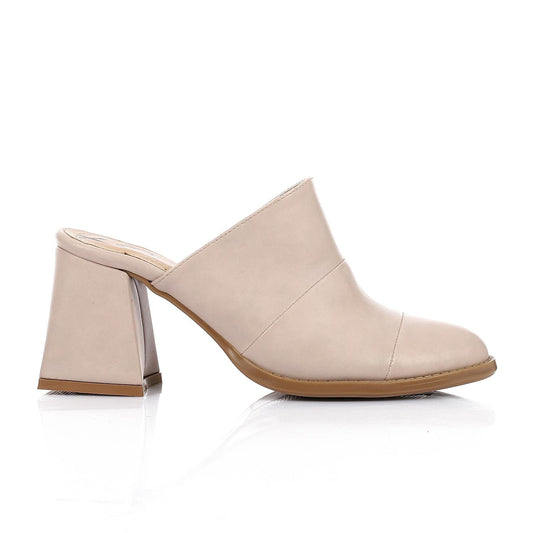 Leather Solid Mule - Beige