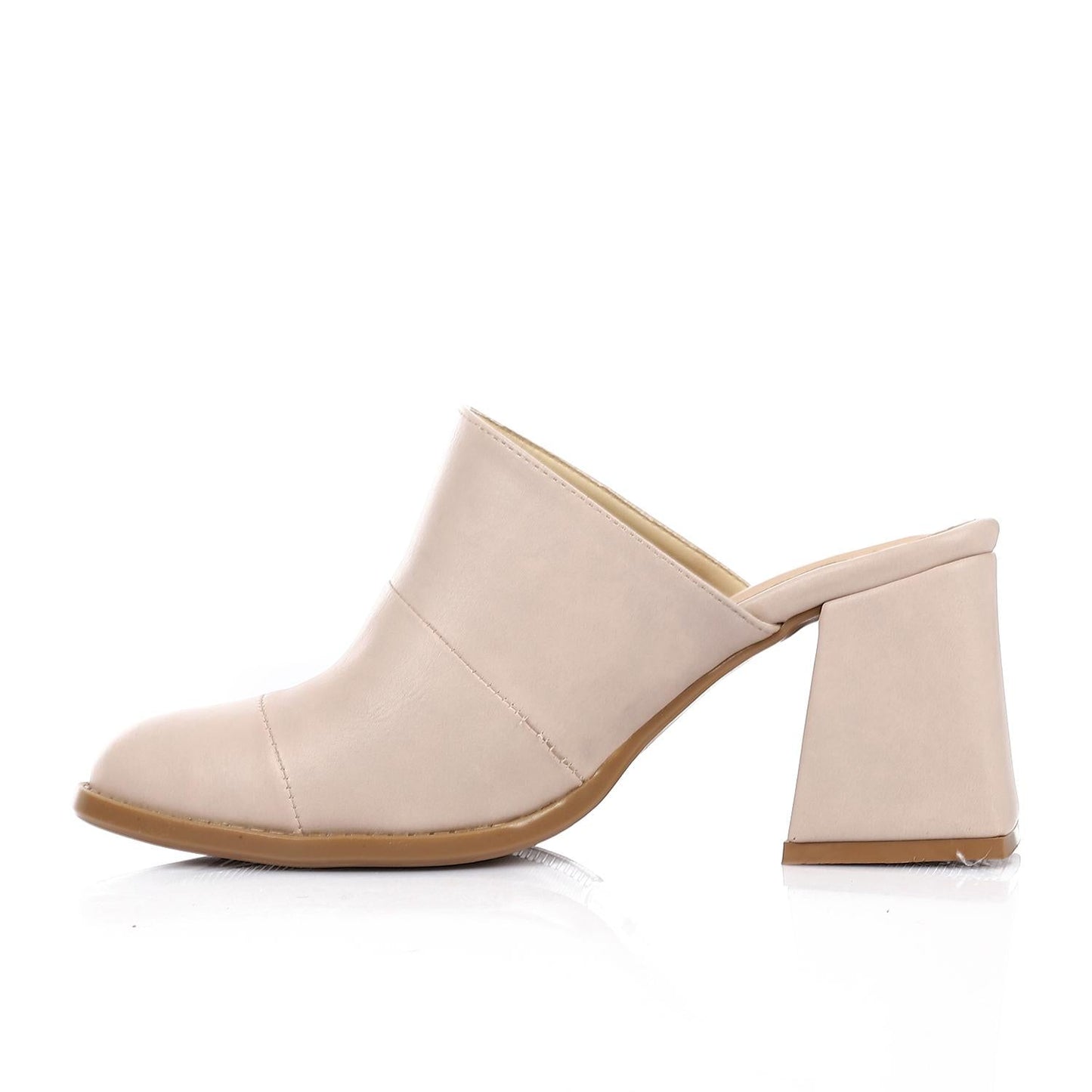 Leather Solid Mule - Beige