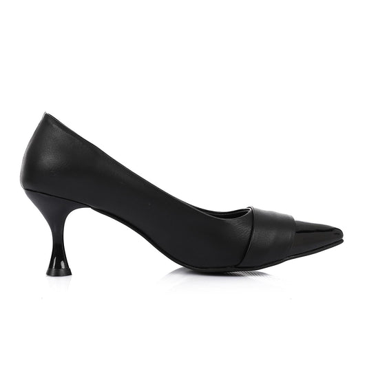 Faux leather Pointed-Toe Kitten Heel Pump - Black