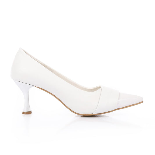Faux leather Pointed-Toe Kitten Heel Pump - White