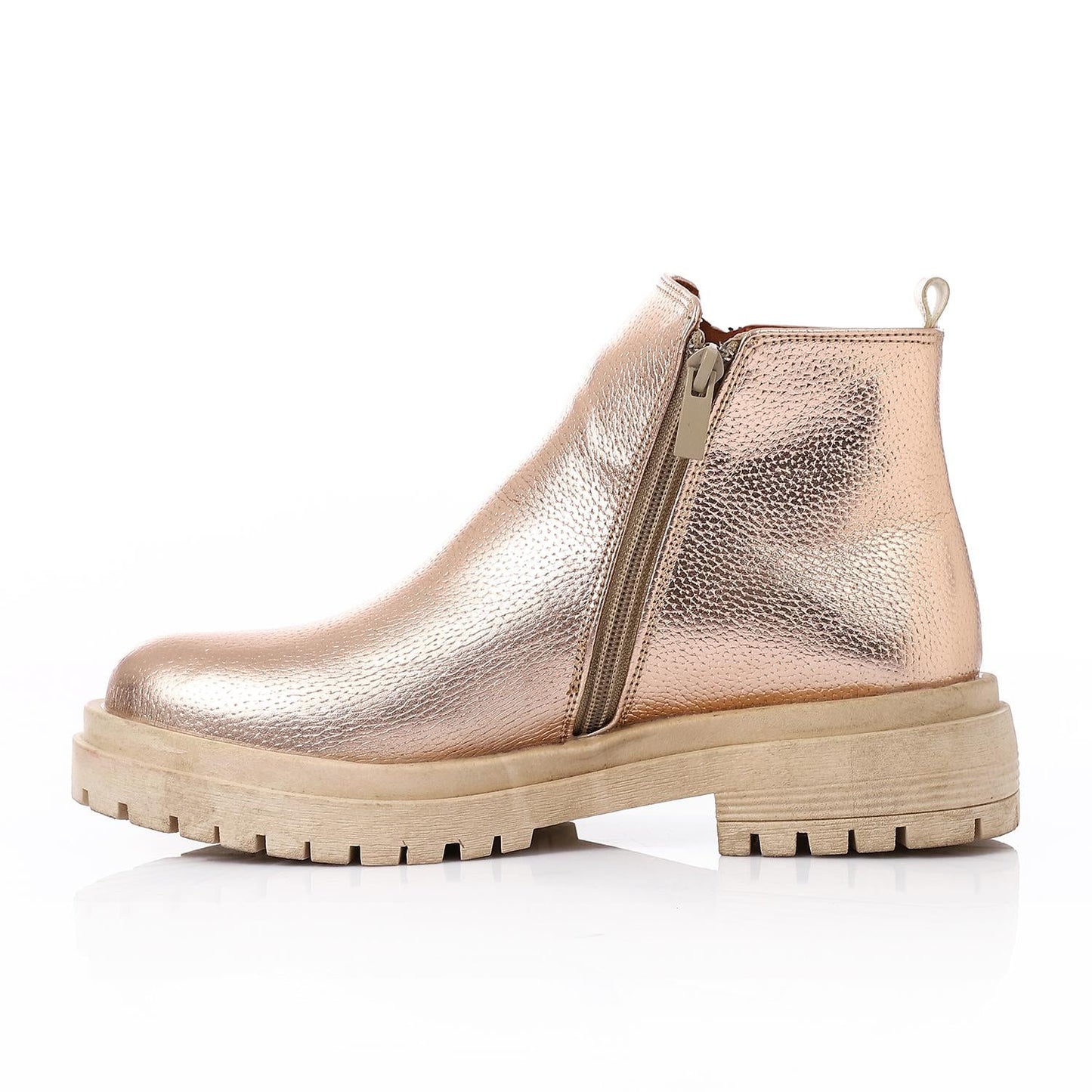 Leather Metallic Ankle Boots - Gold