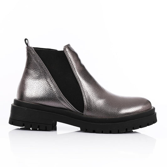 Textured Leather Metallic Chelsea Boots - Smoky Grey