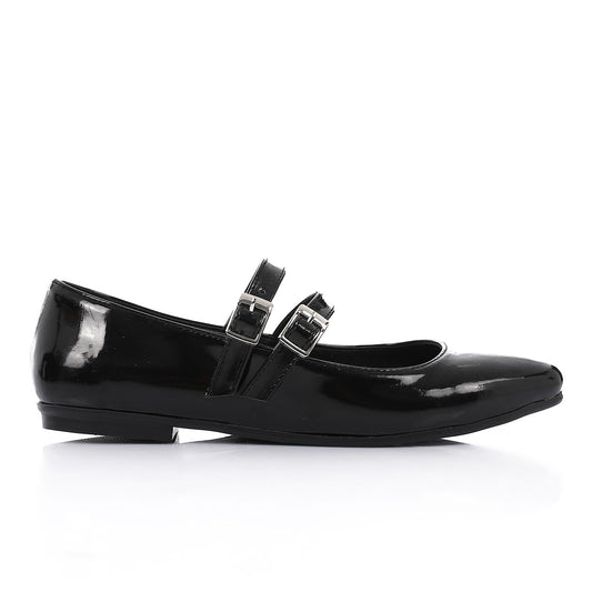Patent Leather Solid Mary Jane Flats - Black