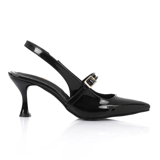 Leather Pointed Toe Slingback Court Shoes - Black