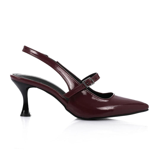 Leather Pointed Toe Slingback Court Shoes - Burgundy