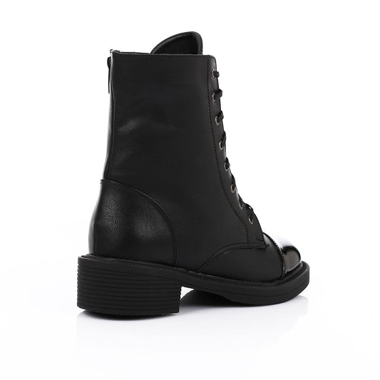Leather Patent Cap-Toe Combat Boots - Black