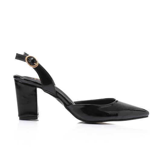 Patent Leather Solid Slingback Pumps - Black