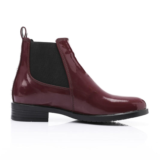 Patent Leather Ankle Chelsea Boot - Burgundy