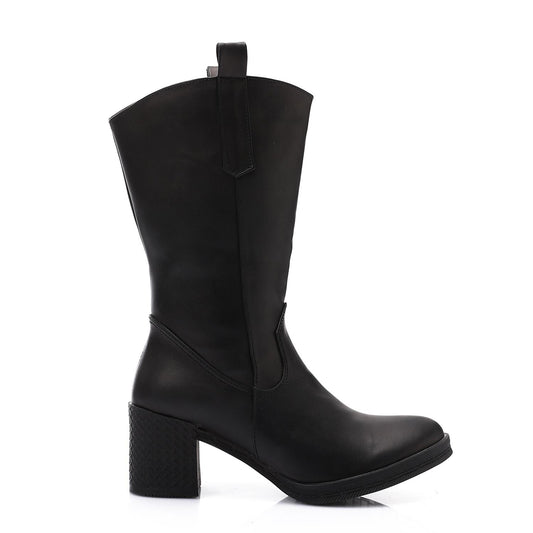 Leather Mid-Calf Boot - Black