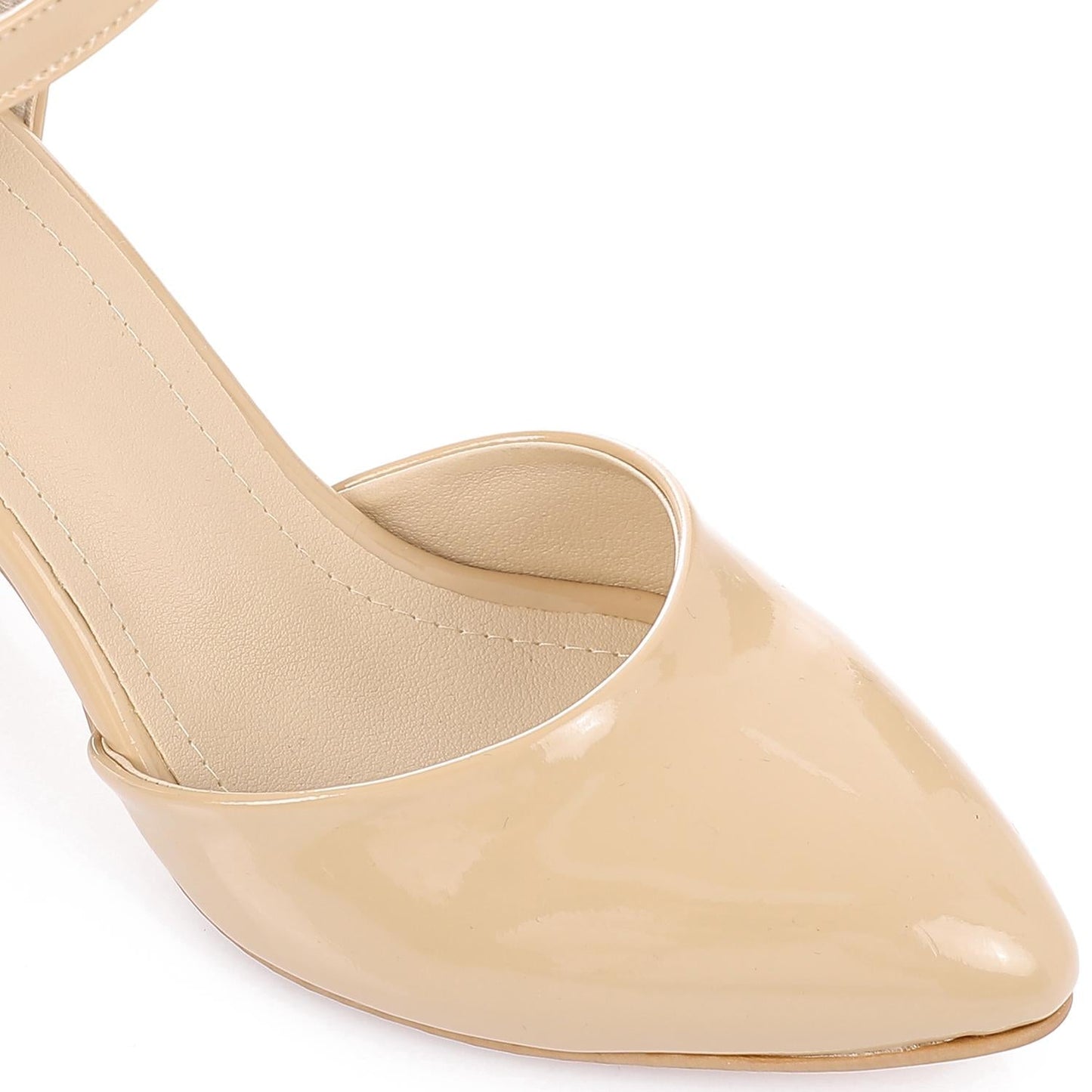 Faux Leather Heeled Shoes - Beige