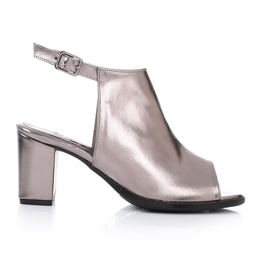 Faux Leather Solid Peep-Toe Sandals - Silver