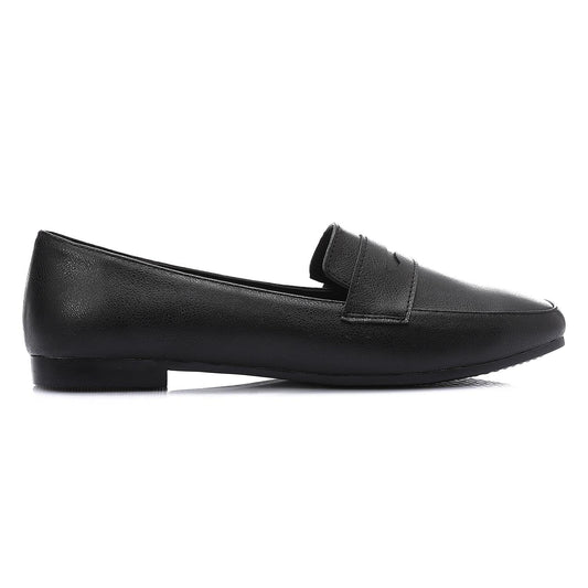 Leather Solid Flat Loafers – Black