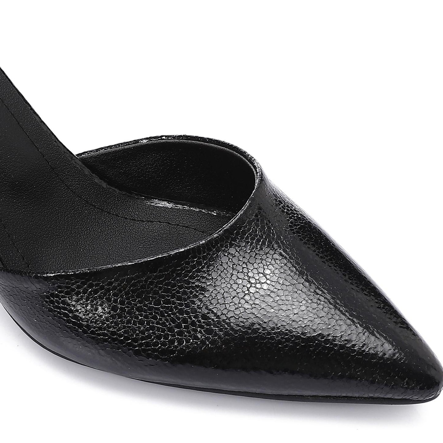 Faux Leather Pointed-Toe Kitten Heels - Black