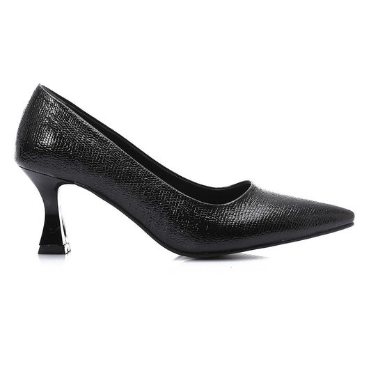 Faux Leather Pointed-Toe Sculptural Heel Pump - Black