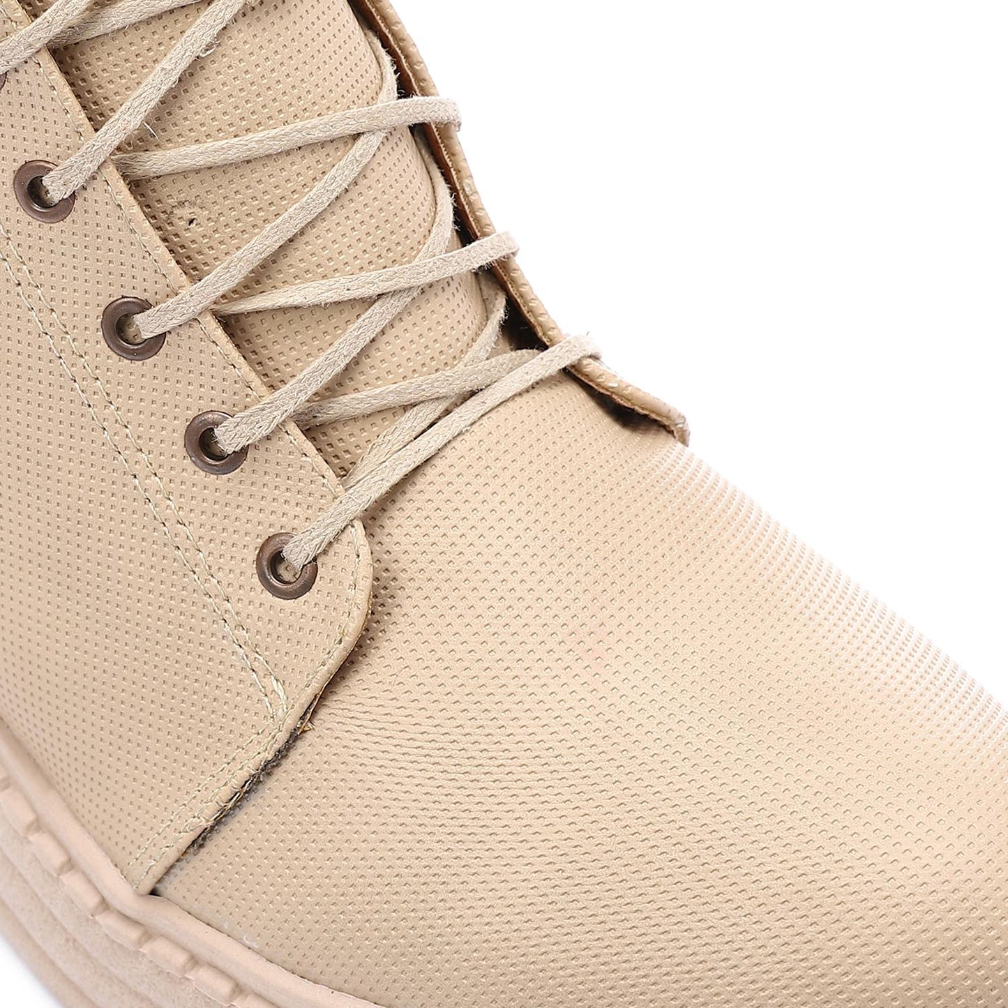 Faux Leather Croc-Embossed Ankle Boots - Beige