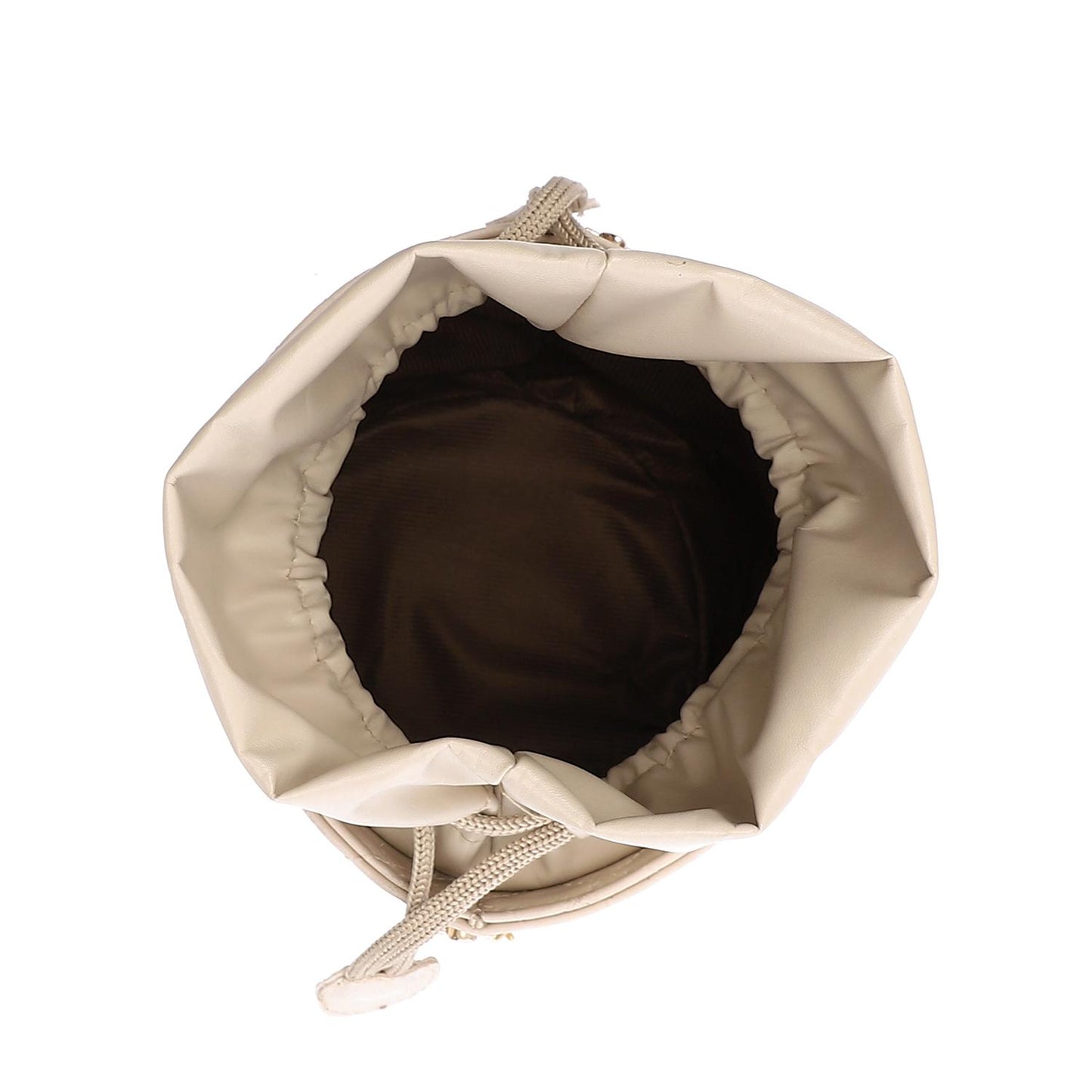 Faux leather Bucket Bag with Pearl Handle - Beige