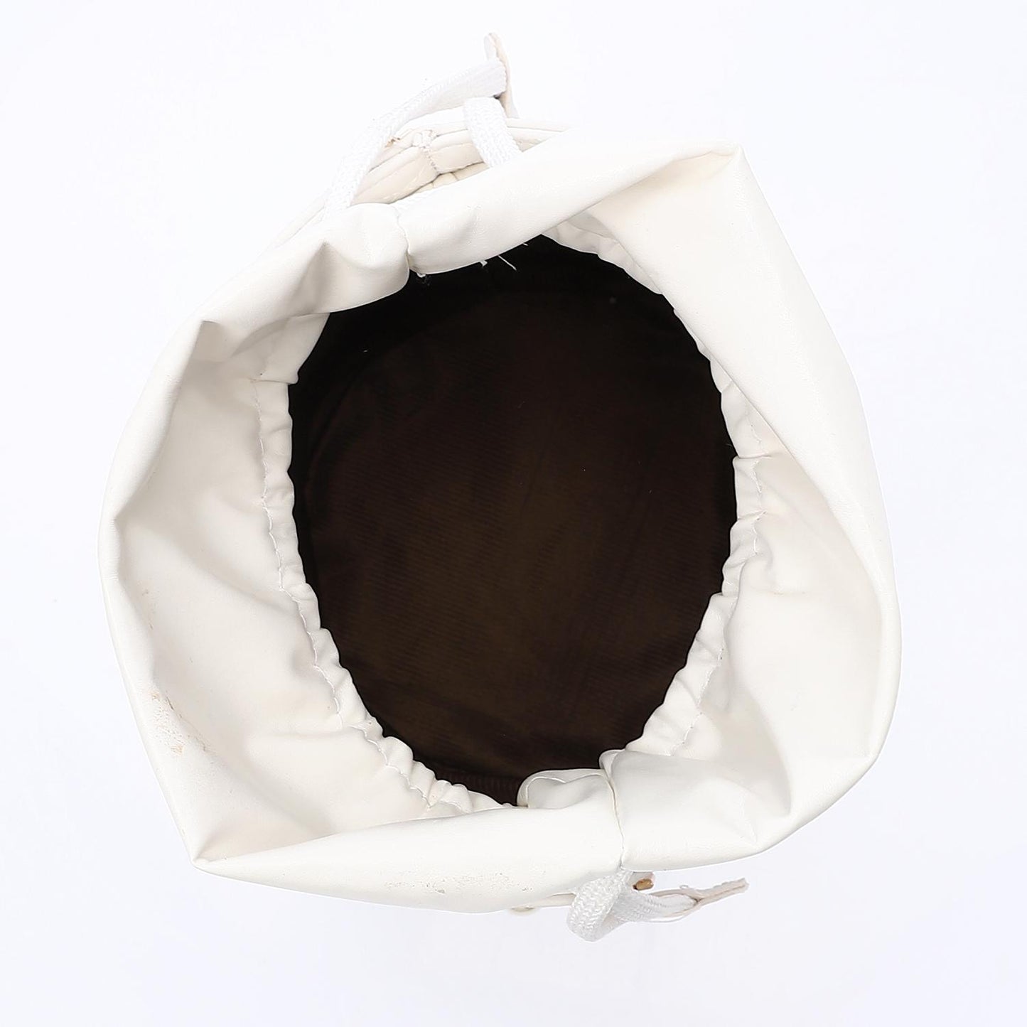 Faux leather Bucket Bag with Pearl Handle - White