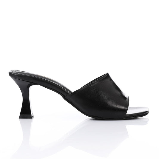 Faux Leather High Heel Mule Sandals - Black