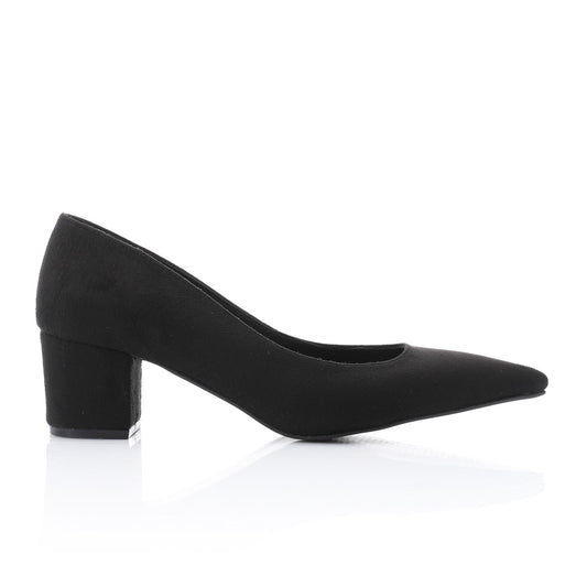 Suede Pointed-Toe Block Heel Pump - Black