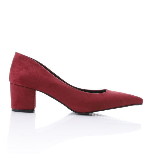 Suede Pointed-Toe Block Heel Pump - Burgundy