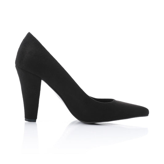 Suede Pointed-Toe Cone Heel Pump - Black