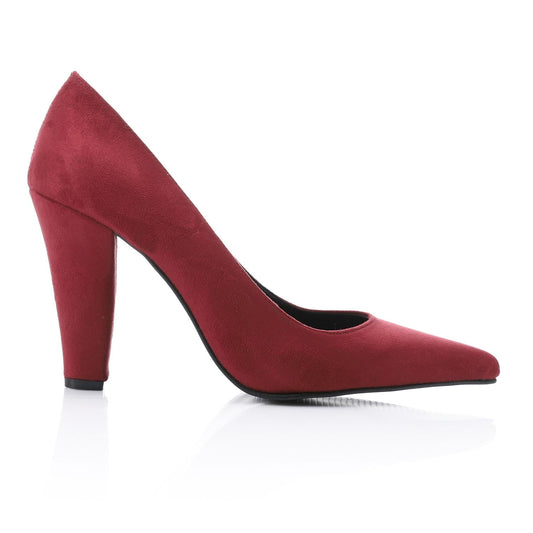 Suede Pointed-Toe Cone Heel Pump - Burgundy