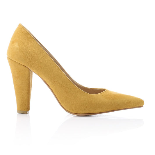 Suede Pointed-Toe Cone Heel Pump - Yellow