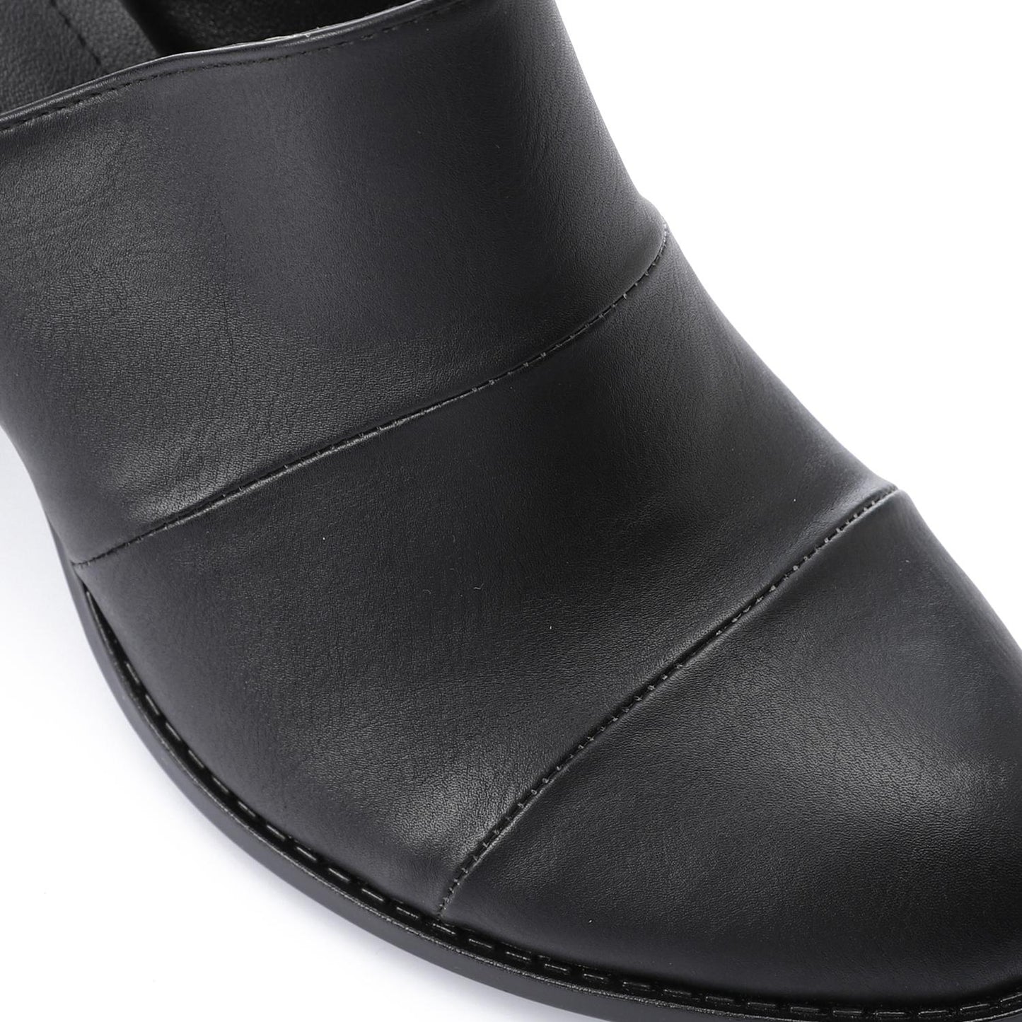 Leather Solid Block Heel Mules – Black