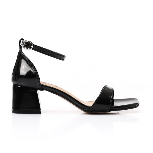 Faux Leather Solid Block Heel Sandals – Black