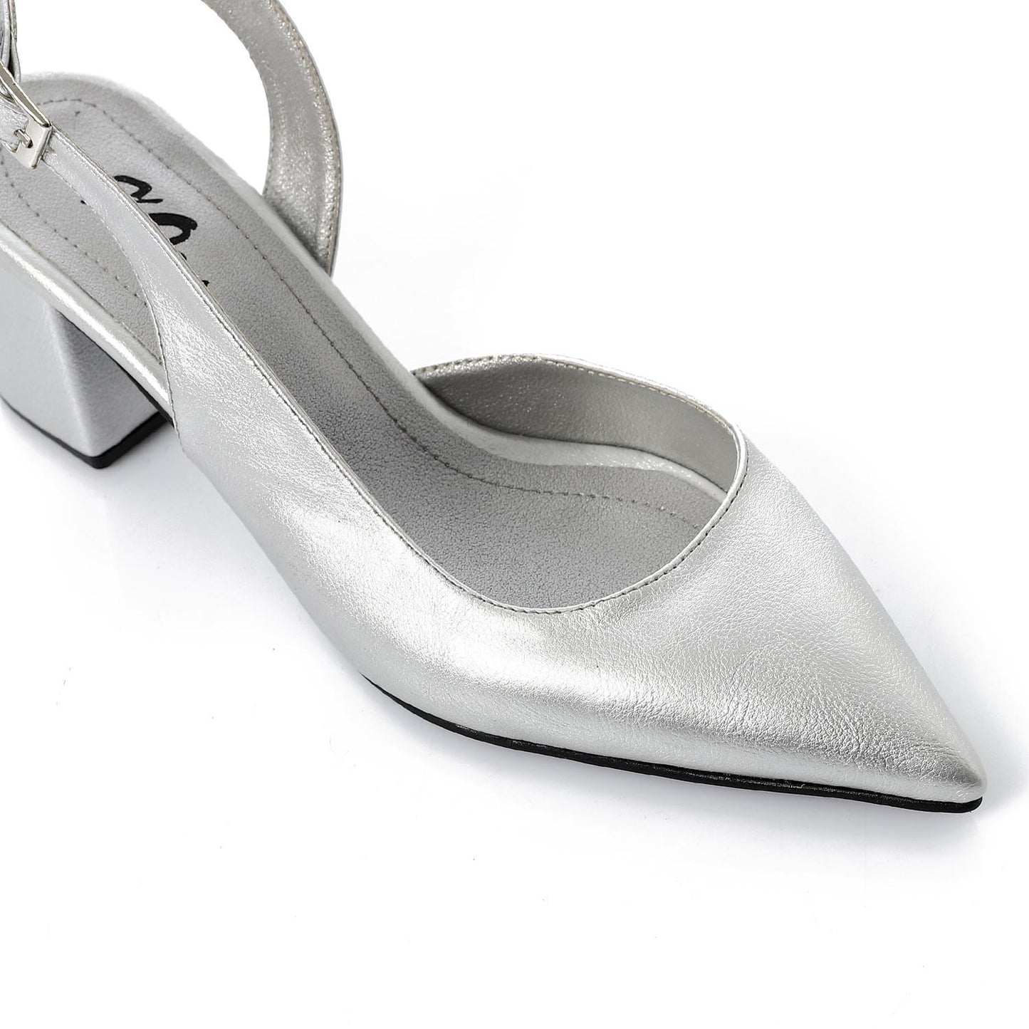Faux Leather Solid Block Heel Slingback Pumps - Silver