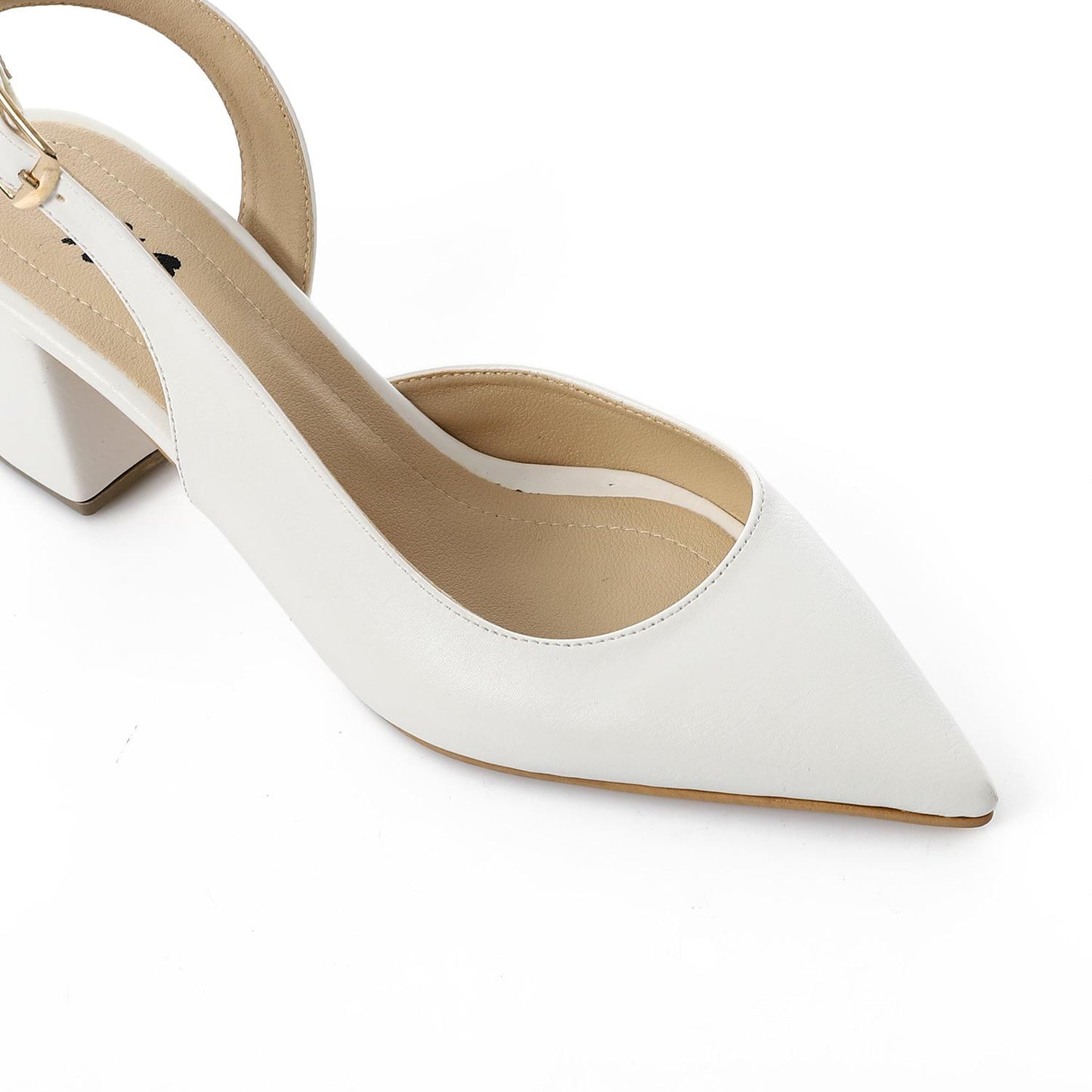 Faux Leather Solid Block Heel Slingback Pumps - White
