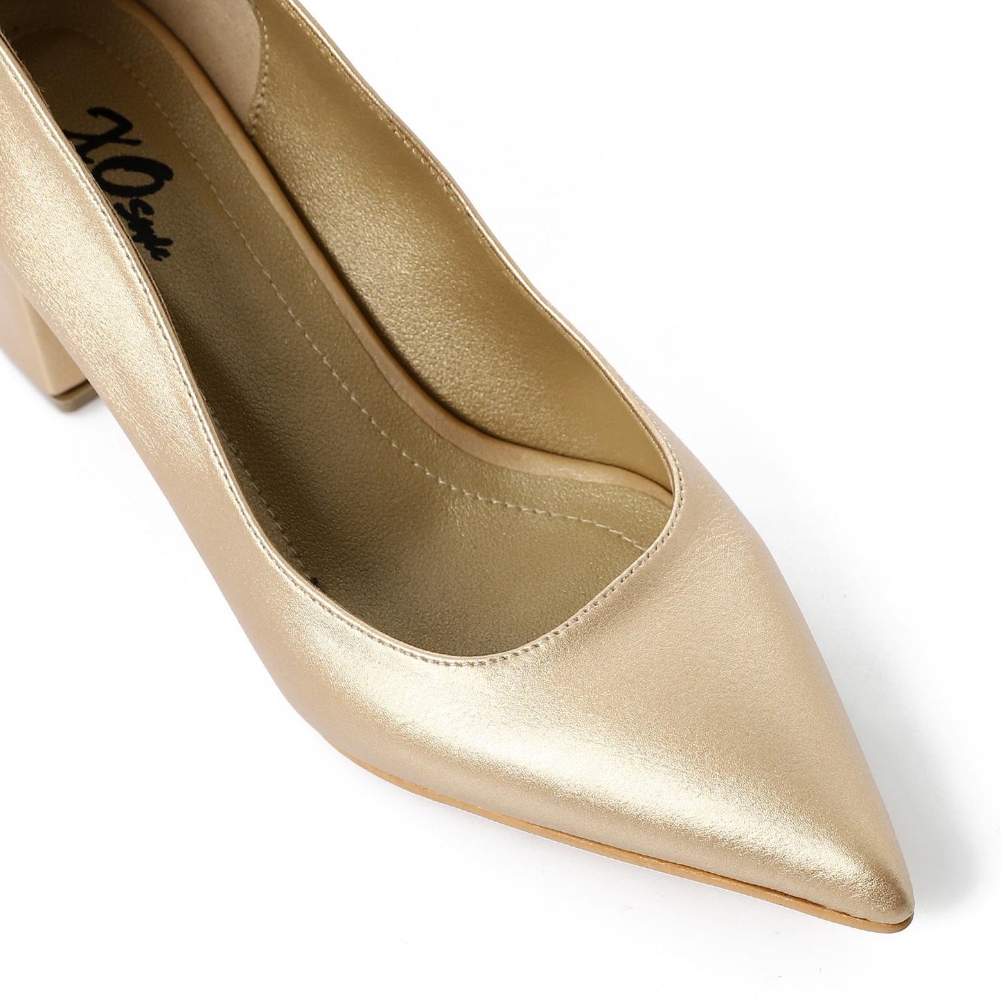 Faux Leather Solid Block Heel Pumps – Gold