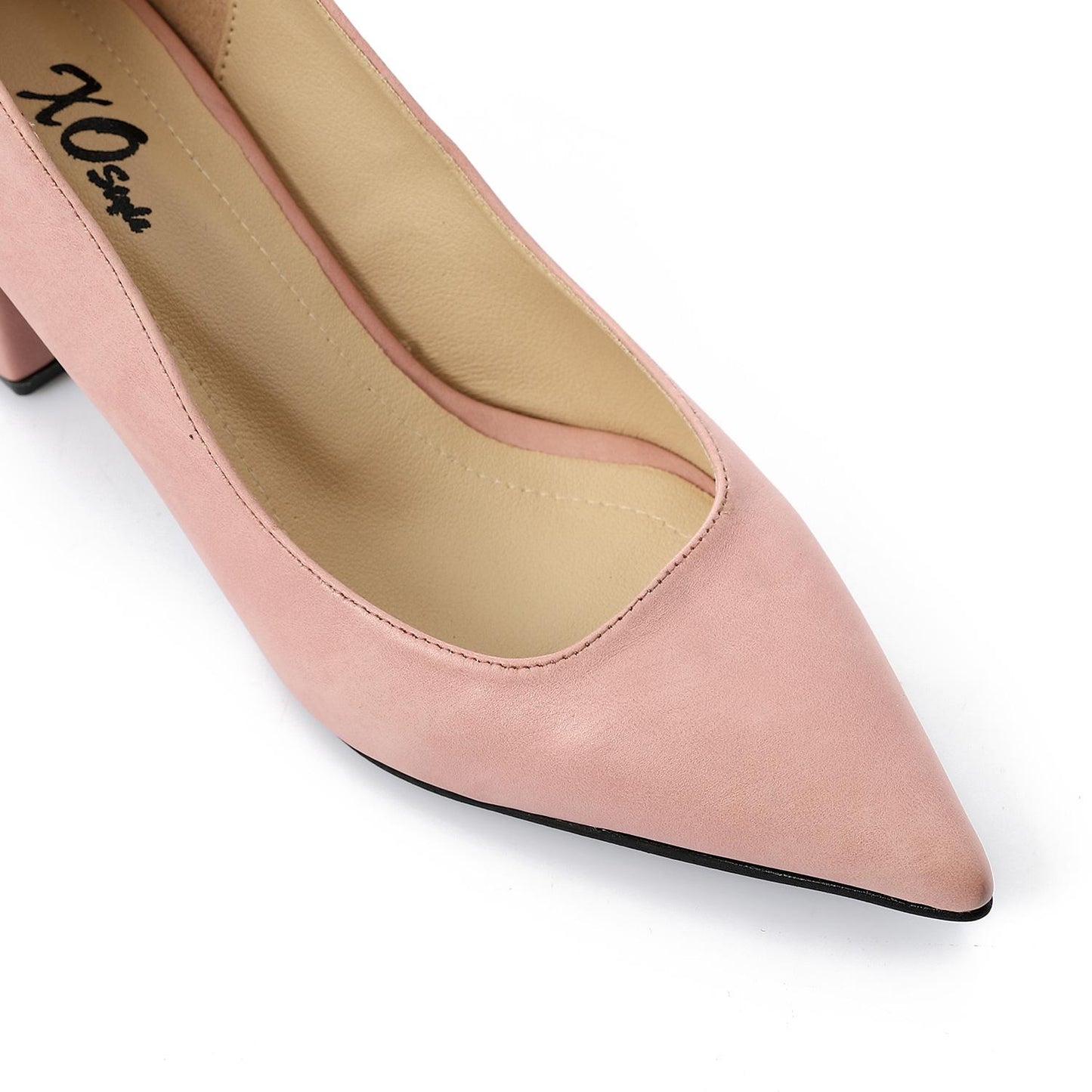 Faux Leather Solid Block Heel Pumps – Pink