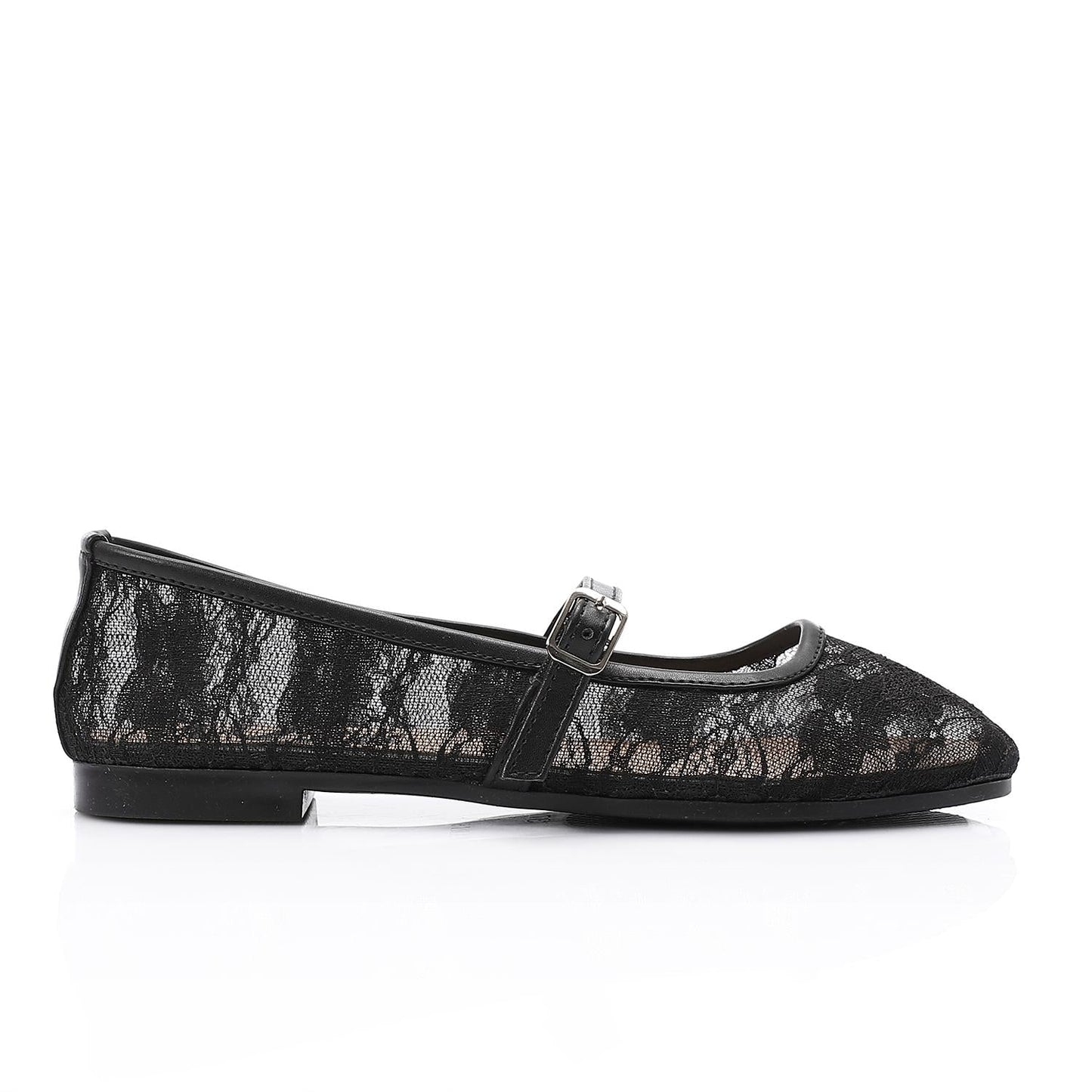 Leather & Lace Floral Ballet Flats – Black