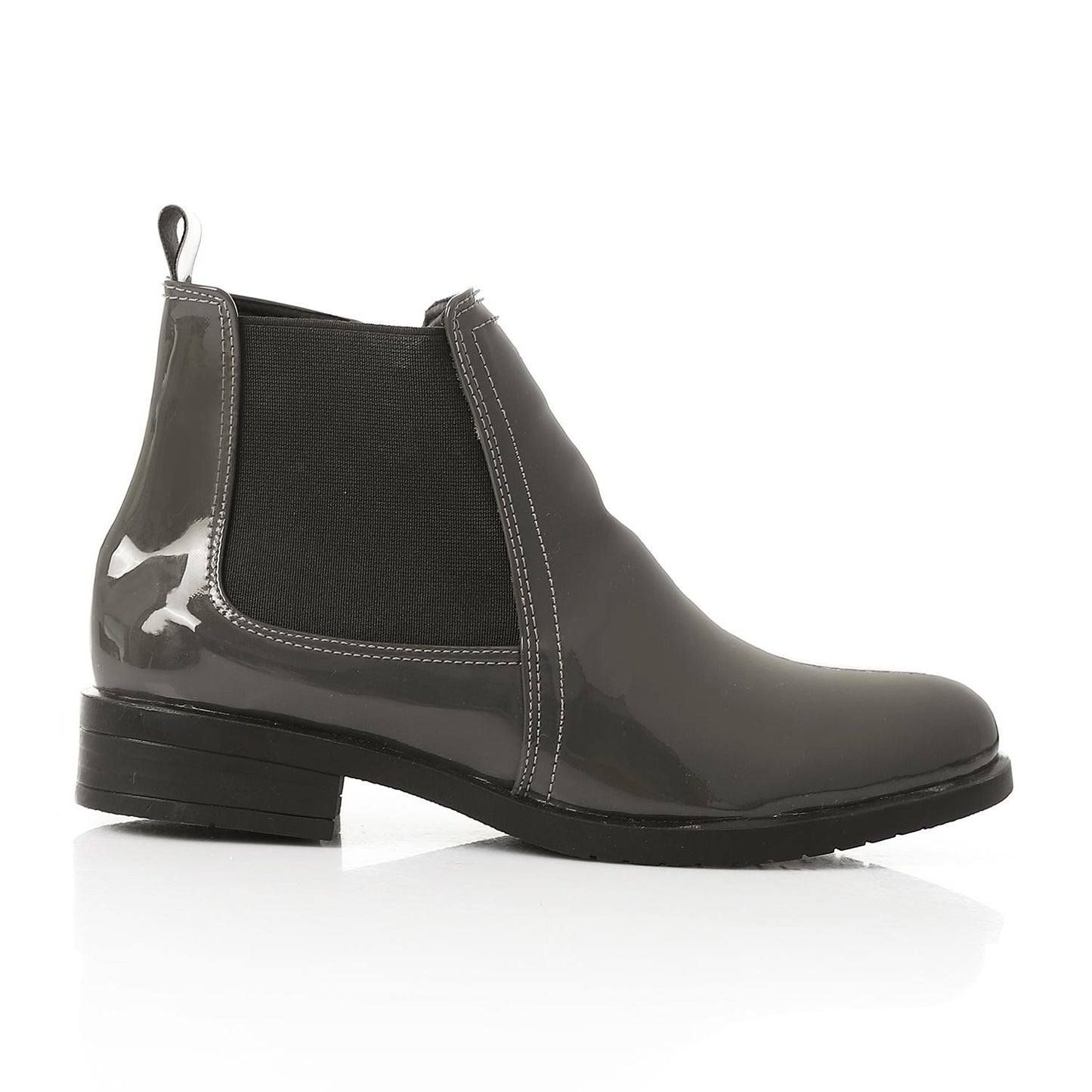 Leather Solid Ankle Boots – Grey