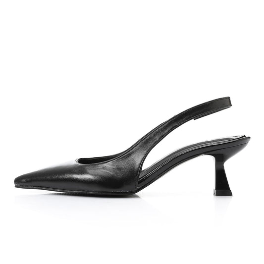 Leather Solid Slingback Pointed-Toe Pumps – Black